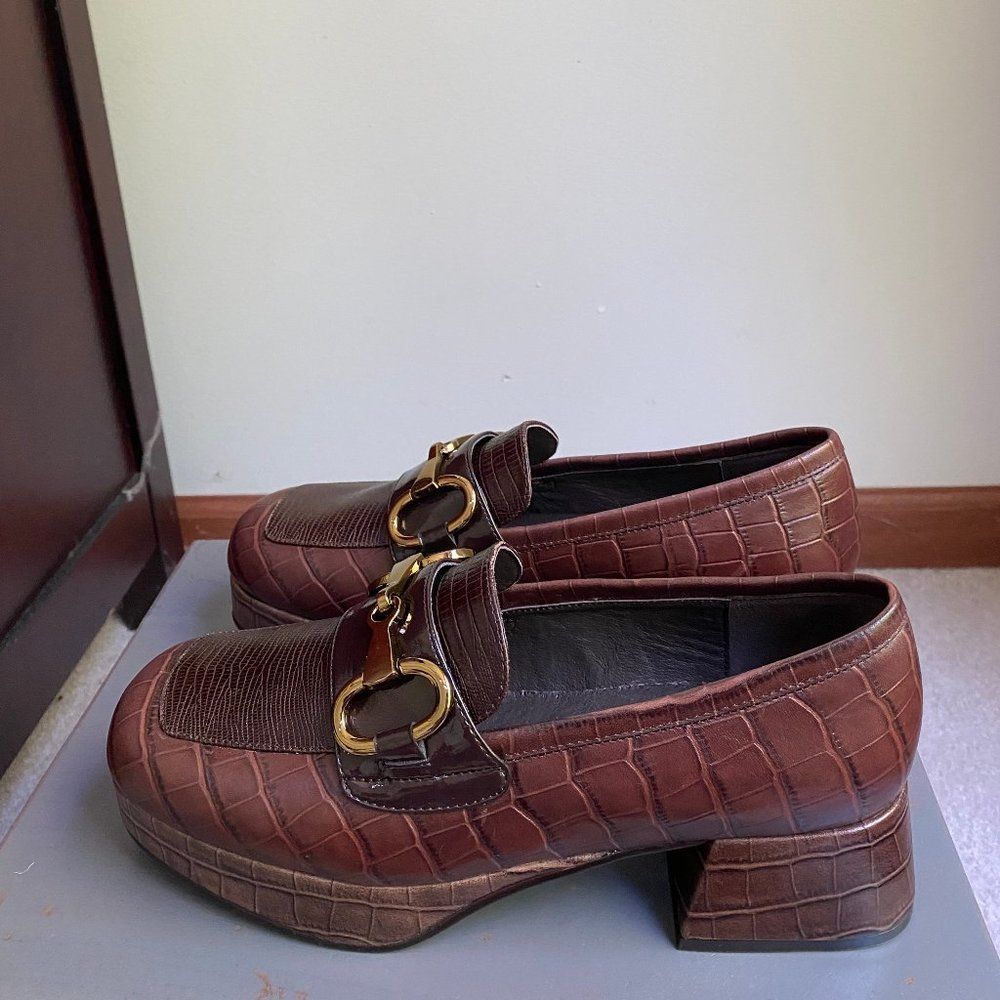 JEFFREY CAMPBELL Women Student Platform Croc Embossed Leather Loafers - NEW NWOB - Picture 3 of 10